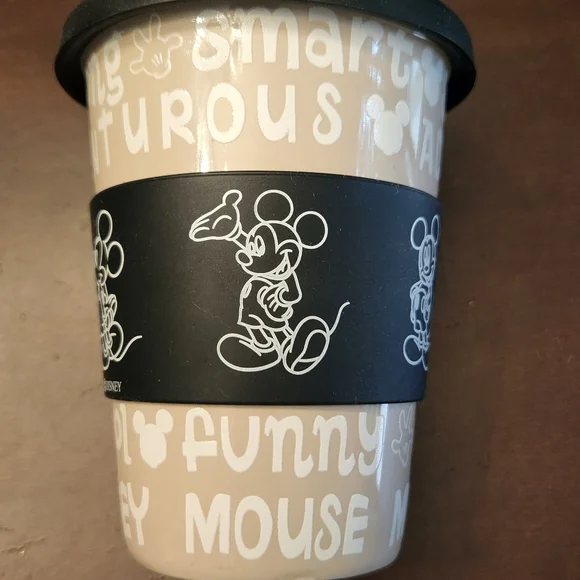 Authentic Disney Mickey Mouse Ceramic Coffee Cup w/ Silicone Lid & Sleeve RARE - Picture 1 of 8